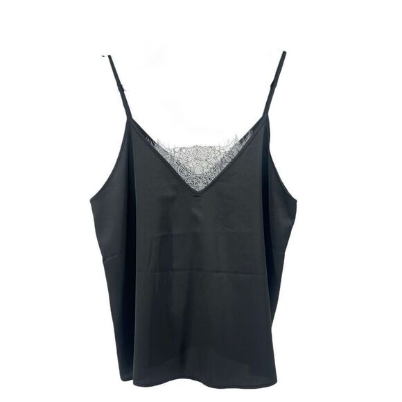 Forever 21 Black Satin Lace Insert Cami – Size Large NWT Modest Coverage - Picture 1 of 12